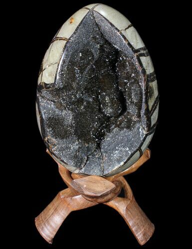 Septarian Dragon Egg Geode - Black Crystals #88183